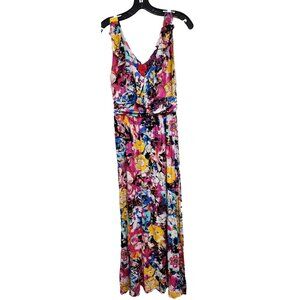 V Cristina Womens BOHO Maxi Dress Medium Multicolor Floral Ruffle Sleeveless